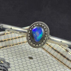 Galaxy Opal Cuff Bracelet in Sterling Silver with Fire Opal